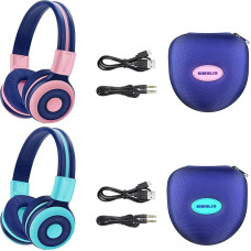 SIMOLIO Pack of 2 Bluetooth Headphones, Children's Headphones with 75 dB, 85 dB, 94 dB Volume Limited Bluetooth Headphones for Teenagers with Built-in Microphone, for School and Travel, Mint + Pink