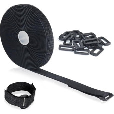 Qcdou Verstellbare Kabelbänder, 1 Rolle 2 cm x 5 m Kabelbinder mit 20 Schnallen, Klettband, wiederverwendbarer Kordel-Organizer, freie Schnittlänge, elastische Befestigungsbänder (B)