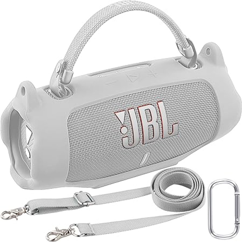 Khanka JBL Charge 6 silikoninis apsauginis dėklas su nuimamu dirželiu per petį ir kabliuku, lankstus minkštas dėklas JBL Charge 6 nešiojamajai 