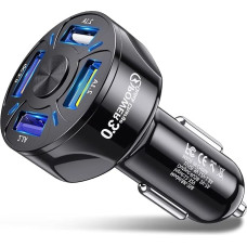 Car Charger 4 Ports Universal QC 3.0 Car USB Adapter Fast Charging Cigarette Lighter Adapter for Mobile Phone Tablets Car Recorder (12-32V/3-6A)