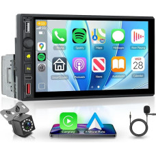 Rimoody Wireless Carplay Car Radio 1 DIN with Wireless Android Car IOS/Android Mirror Link 7 Inch Touchscreen Car Radio with Bluetooth FM Radio USB/AUX/DVR/EQ/Type C Steering Wheel Control Reversing