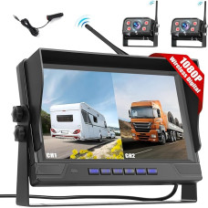 Belaidis skaitmeninis atbulinės eigos kameros rinkinys, dviguba AHD atbulinės eigos kamera IP68 infraraudonųjų spindulių naktinio matymo kamera, 1080P belaidė atbulinės eigos kamera su 9 colių IPS monitoriumi, belaidė atbulinės eigos kamera su aklosios zo