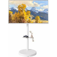 ECOTINY Height-Adjustable Rollable TV Stand for 37-86 Inch TVs, 50 kg Load Capacity, Portrait and Landscape Format, Sturdy Mobile TV Cart with Shelf, Max. VESA 600 x 400 mm (White)