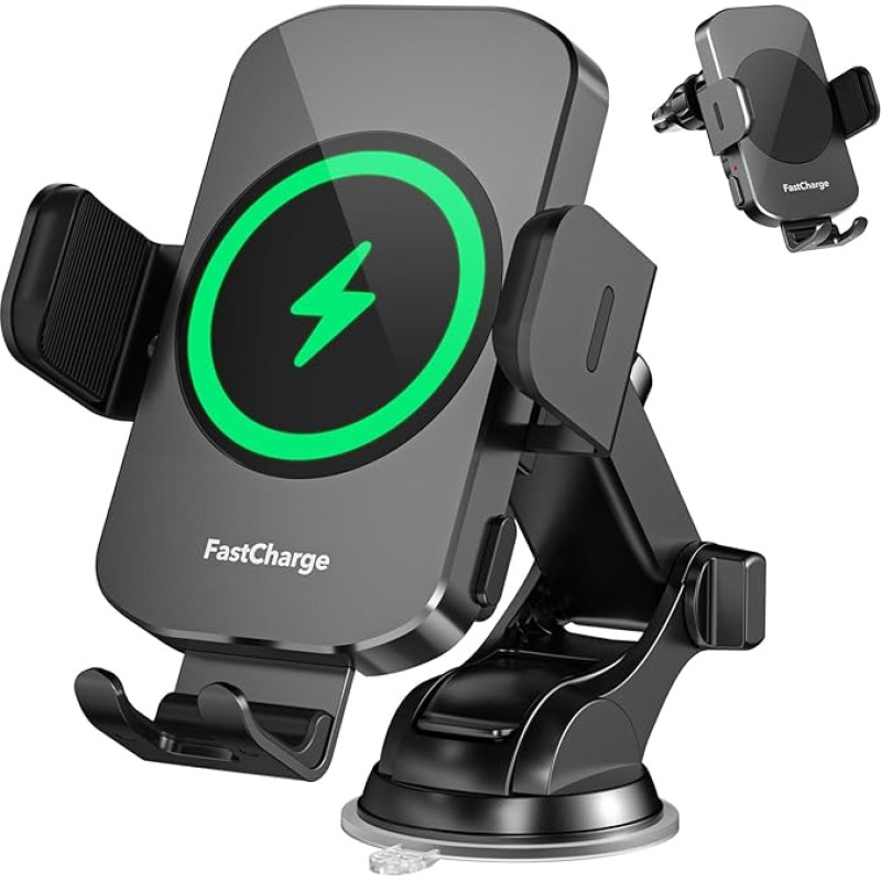 Kabelloses Kfz-Ladegerät, Schnellladung, 15 W, Auto-Klemmung, Kfz-Ladegerät, Handyhalterung, Handyhalterung für iPhone 16, 15, 14, 13, 12, 11 Pro Max Xs, Samsung Galaxy S24 Ultra S23 S22 S21 S20 S10+