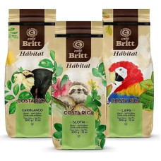 Café Britt® - Costa Rican Habitat Coffee Bundle (340g) (3-Pack) (Coffee From: Sloth, Lapa & Cariblanco) - Whole Bean, Arabica Coffee, Kosher, Gluten Free, Gourmet & Medium Light & Dark Roast