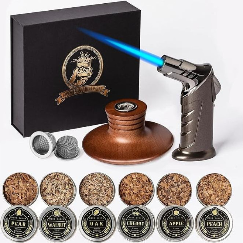ComboJoy Cocktail-Smoker-Set mit Taschenlampe und Aromen Holzspäne für Whiskey und Bourbon, altmodisches Kamin-Getränke-Smoker-Set für Whiskey, Wein, Geschenk für Vater, Ehemann und Cocktail-Liebhaber