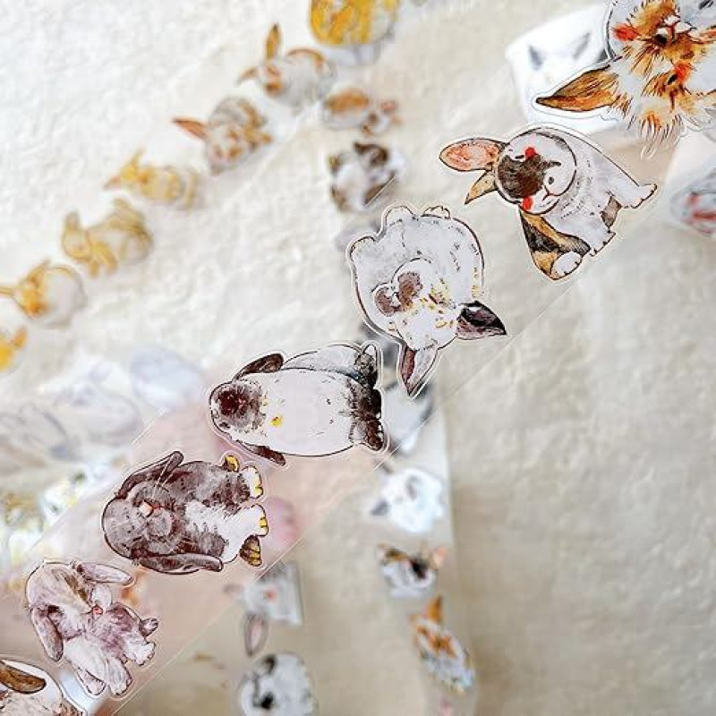 RICHTAPES Seahorse Forest Vol6 A34 Cute Rabbit Ji, iš anksto supjaustyti Washi/PET juostos lipdukai, originalus dizainas, skirti albumo reikmėms, albumo lipdukai, žurnalo reikmenys (Clear Pet)