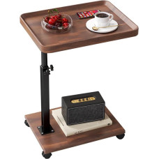 SINBINTA C formos šoninis staliukas, reguliuojamo aukščio šoninis staliukas sofai, užkandžiams, kavos staliukas sofai, miegamajam, svetainei, biurui, naktinis staliukas su 4 ratukais mažoms erdvėms (riešutmedis, 40 x 30