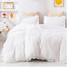 AShanlan Bed Linen Set 135 x 200 cm Pink Frills Plain Romantic and Soft 2-Piece Microfibre Duvet Cover and Pillowcase 80 x 80 cm