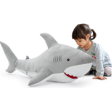 MorisMos 130 cm Long Giant Shark Cuddly Toy XXL, Soft Large Shark Stuffed Toy, Grey Plush Shark Toy Gift Children Girls