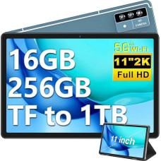 Oangcc 2024 Tablet 11 Inch 2K Display Android 13 OS 16GB RAM + 256GB ROM (TF 1TB), 8600mAh, 5G WiFi, Google Certification, 4 Speakers, 8 Core 2.0 GHz, 5+13MP | BT 5.0 | Protective Case with Tablet -