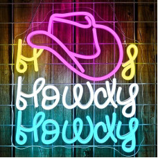 SIGNSHIP Howdy Neon Light Sign Cowboy Hat LED Neon Light Western Cowboy Wall Decor Texas Girl Miegamojo apdaila Atgal į mokyklą Dovanų Howdy Hat LED ženklas