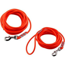 LENNIE Vandeniui atsparus švinas dideliems šunims, pagamintas Vokietijoje, apvalus, 5 m, 10 m, 15 m švinas su kilpa rankai, neoninės oranžinės spalvos [skersmuo 8 mm (nuo 15 kg), 15 m]