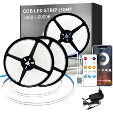 Yeewhale 30 m Dimmable COB LED Strip 24 V Flexible COB LED Strip Set, 6000 K White Bright Under-Unit Light for Home Party DIY Decoration, App Control with Remote Control
