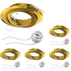 ledscom.de FABI Ceiling Mounting Frame Round Pivoting Gold Glossy GU10 / MR16 / GU5.3 / 50 mm Including Socket Pack of 5