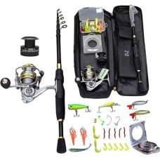 AMEEDA Allround žvejybos meškerė Teleskopinė meškerė Combo ir ritė Pilnas komplektas Spiningas Žvejybos ritė Įrankių rinkinys 100M PE žvejybos linija Masalas rinkinys pradedantiesiems (spalva: 1.6M Rod 2000 ritė)