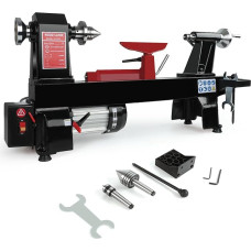 Holzdrehmaschine, 30,5 x 50,8 cm, 550 W, 3/4 PS, 5 Geschwindigkeitsstufen, 600-2800 U/min, Tischleder, mit verdickter Werkzeugablage, Edelstahl-Live-Center/Stahl-Blende