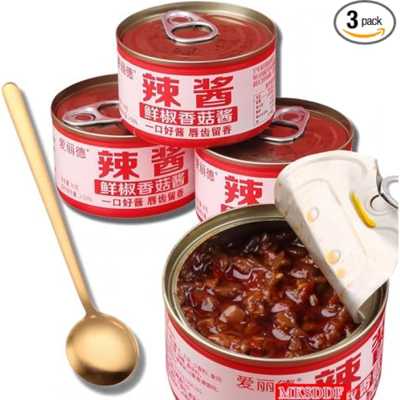 MKSDDF - traški aitriųjų paprikų aliejaus pasta 80g X3 aštrus aštrus grybų veganiškas greitas pagardų padažas kinų maisto padažas - galima naudoti su koše, makaronais, koldūnais, ryžiais