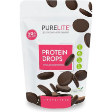 PURELITE Protein Drops Dark Vegan, Protein Rich 20g/100g, Fine Tart Sugar-Free Chocolate Drops, Erythritol & Stevia, 60% Cocoa, Low Calorie, Snack, Baking & Melting, Couverture, Chocolate Fountain