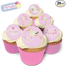 24 gražūs valgomieji torto viršūnėlės Kūdikių mergaitė / 24 valgomosios dekoracijos: Tai mergaitė!