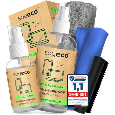 SOYECO Screen Cleaner Set 250 and 50 ml – Includes Three Microfibre Cloths – Screen Cleaner for Smartphone, Laptop, Tablet, Monitors and TV (LCD/TFT, LED, OLED) – Screen Cleaner (Non-Toxic)