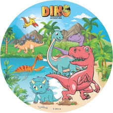 Dekora, Dinosaur Edible Wafer Paper Birthday Cake Decoration for Children Round Cake Topper 20 cm