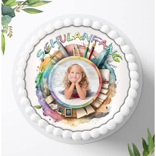 Gimtadienio tortui, cukrinis paveikslėlis, skirtas pirmajai mokyklos dienai, personalizuotas su pageidaujamu paveikslėliu, valgoma nuotrauka tortui, fondantas, torto viršūnė, 20 cm skersmuo, 1421z