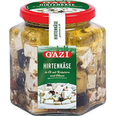 Gazi Shepherd's Cheese in Oil with Herbs and Olives - 10 x 375 g Glass - Cow Cheese Cheese Cow Cheese in Rapeseed Oil 45% Fat 100% Cow's Milk Mild Microbial Lab Vegetarian Gluten Free Halal