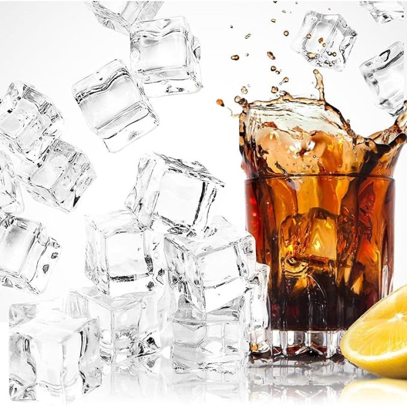 FEIQIAO Skaidrūs dirbtinio ledo kubeliai 50 vienetų 2 cm plastikinio ledo akmens deimantiniai kristalai kvadratiniai fotografijos rekvizitai namų apdaila vazos užpildas vestuvių apdaila