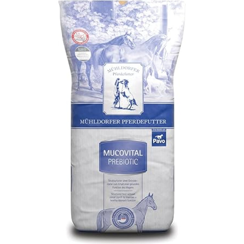 Mühldorfer Grind Glashütte pamušalas sportiniams ir laisvalaikio žirgams, palengvina skrandžio sutrikimus ir ligas, Mucovital Prebiotic