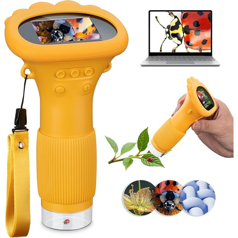 Mikroskopas vaikams, skaitmeninis vaikų mikroskopas su 2.0 IPS ekranu, nešiojamas kišeninis mikroskopas, skaitmeninis mikroskopas mobiliajam telefonui, 1000X USB mikroskopo prijungimas prie kompiuterio, mini mikroskopas lauke