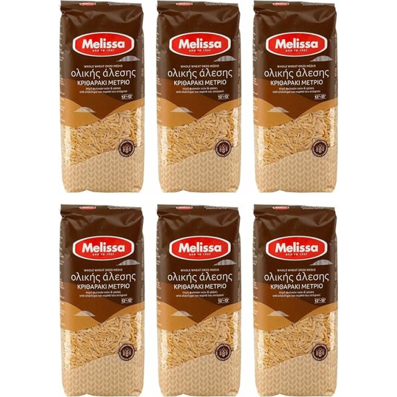 Kritharakis makaronai viso grūdo 6 x 500 g pakuotė Graikiški ryžių makaronai Kikizas Melissa + 20 ml Jassas alyvuogių aliejaus