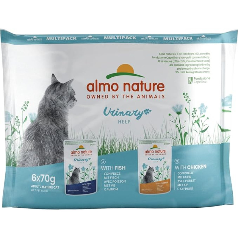almo nature Multipack Holistic Urinary Help - 3 x su žuvimi - 3 x su vištiena. Visavertis pašaras suaugusioms katėms, drėgnas maistas, 6 vnt. (6 x 70 g)