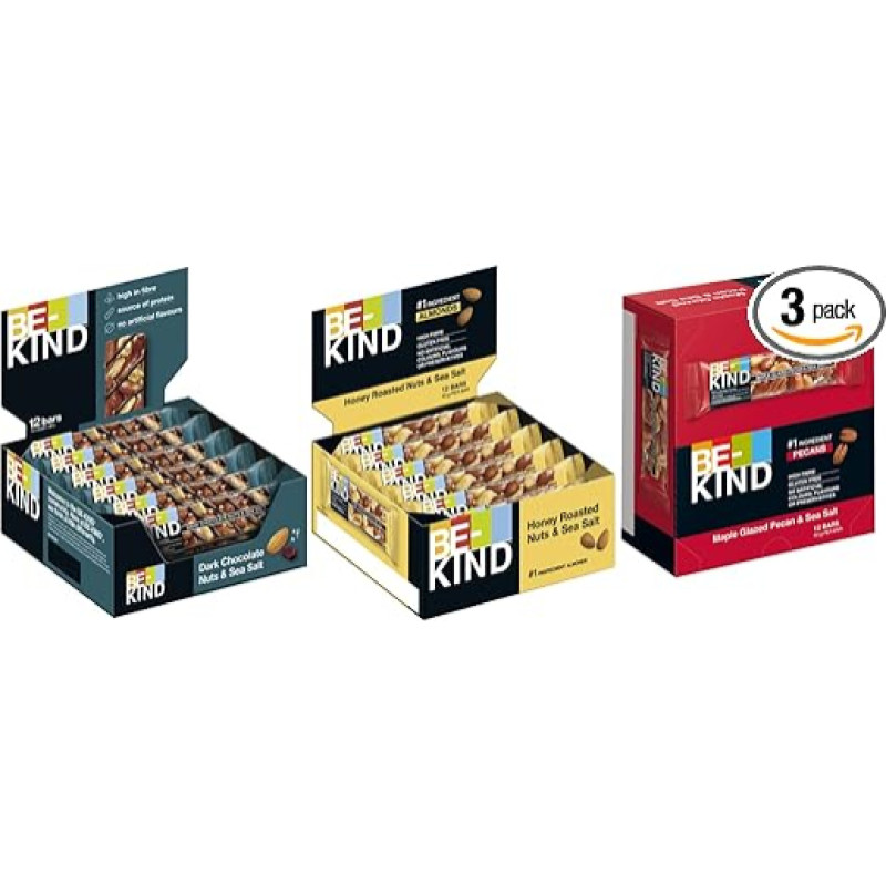 BE-KIND Classic Mix, 3 rūšys, 36 batonėliai, 1440 g, šokoladinis batonėlis, riešutų batonėlis, vaisių batonėlis, be glitimo