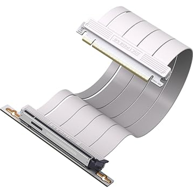 EZDIY-FAB PCIe 5.0 X16 Riser kabelis, 64GB/s, skirtas RTX 50/RTX 40, RX 9000/RX 7000 GPU, PCIe išplėtimo kortelė, suderinama su 4.0/3.0, vertikalus GPU montavimas, 90 laipsnių kampas - 30 cm, baltos spalvos