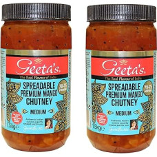 Geeta's Premium Mango-Chutney, mittelgroß, 1,5 kg, indisches Essen, Zuhause, Arbeit, Caterer, Cafés (2 Stück)