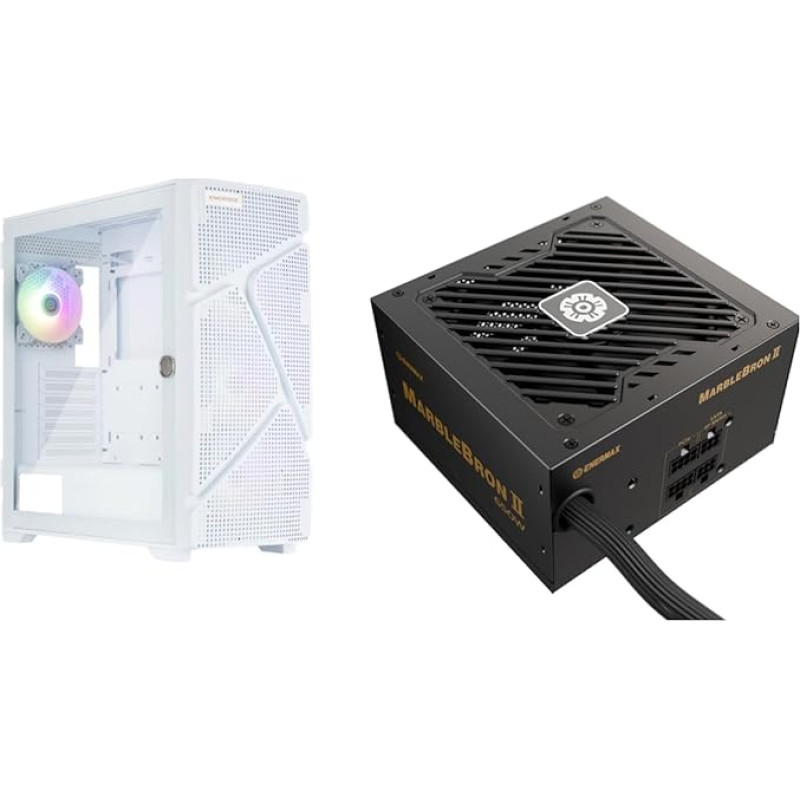 Enermax MarbleShell Mesh MS31 Snow White ARGB Midi Tower žaidimų kompiuterio korpusas ir MARBLEBRON II 650 W 80PLUS Bronze maitinimo šaltinis; 31WW-650M