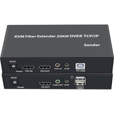 KVM šviesolaidinis ilgintuvas, 20 km, HDMI+USB šviesolaidinis ilgintuvas, nuotolinis klaviatūros ir pelės valdymas, 3,5 mm garso/IR, 