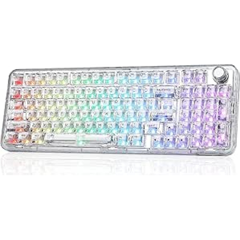 YUNZII X98 QMK/VIA belaidė mechaninė žaidimų klaviatūra su sukamąja rankenėle, trijų režimų BT5.0/USB-C/2,4 GHz karšto keitimo klaviatūra, iš anksto sutepti jungikliai, plombos laikiklis, RGB apšvietimas