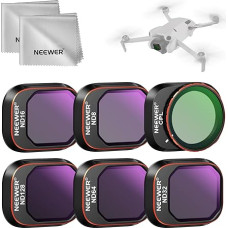 NEEWER ND filtrų rinkinys, suderinamas su DJI Mini 4 Pro, 6 pakuotės daugiasluoksnio HD optinio stiklo ND8 ND16 ND32 ND64 ND128 CPL žiedinio poliarizacinio neutralaus tankio filtro dronų priedai, 2 x valymo šluostė