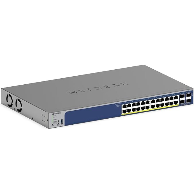 NETGEAR 28 prievadų PoE Gigabit Ethernet išmanusis komutatorius (GS728TXP): Valdomas, su 24 PoE+ ir 190 W, 4 10G-SFP+, pasirenkamu 