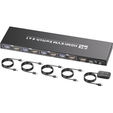 HDMI KVM jungiklis 4 kompiuteriams, 1 monitoriui, USB 3.0 4K/60Hz 4 prievadų HDMI KVM jungiklis 4 kompiuteriams, skirtas dalytis 1 monitoriumi, klaviatūra, pele ir kitais USB įrenginiais
