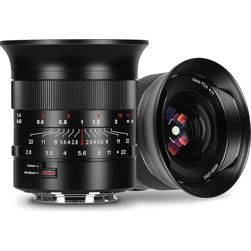 7artisans MF14 mm F2.8 Viso kadro itin plataus kampo objektyvas su 116° didelės diafragmos fiksuotu židinio nuotoliu, suderinamas su 