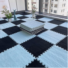 KJoBDwz Schaumstoff Plüsch Bodenmatte 8 Stück ineinandergreifende Puzzle-Schaumstofffliesen, Plüschschaum-Bodenmatte, DIY-Puzzlematte, Rutschfester ineinandergreifender Teppich Klettermatte(Light Blu)