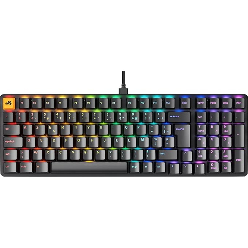 Glorious Gaming GMMK 2 Full Size (96%) - Mechaninė žaidimų klaviatūra, aliuminio apkaustas, juosta, dvigubo paspaudimo mygtukas, Glorious Fox Schalter, skoninga RGB, Französisches AZERTY-Layout - Schwarz