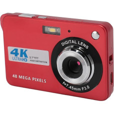 4K skaitmeninis fotoaparatas, 48 MP HD, 2,7 colio ekranas, 8 kartų priartinimas, automatinis fokusavimas, automatinė grožio apsauga, nuo drebėjimo apsaugotas kelioninis kišeninis fotoaparatas su užpildymo šviesa paaugliams ir vaikams (raudonas)