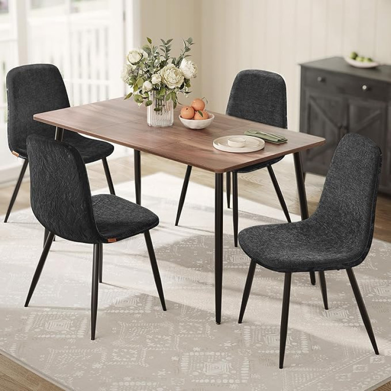 VASAGLE Valgomojo kėdės 4 virtuvės kėdžių rinkinys Minkštos kėdės Metalinės kojos Reguliuojamos kojelės Lengva priežiūra Chenille Audinys PU su ledyno įkvėptu raštu Šlaito pilka KDC188G01