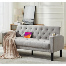 GRAVFORCE Sofa 2-Seater Couch with 2 Charging Ports and 2 Cup Holders 157 cm 2-Seater Sofa Small for Teenager's Room, Living Room, Apartment, Office, Easy Assembly Fabric Light Grey