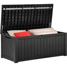 YITAHOME Outdoor Storage Box, 120 Gallon Waterproof Deck Box for Garden Tools, Patio Cushion, Swimming Pool Accessories, Lockable, Easy to Assemble, Versatile Bench or Table, Black