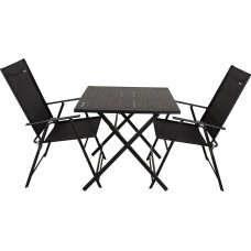 AKTIVE 3 Piece Folding Garden Furniture Set in Black Steel and Textilene Robust and Compact Design for 2 People Ideal for Indoor and Outdoor Gardens and Patios (61149)